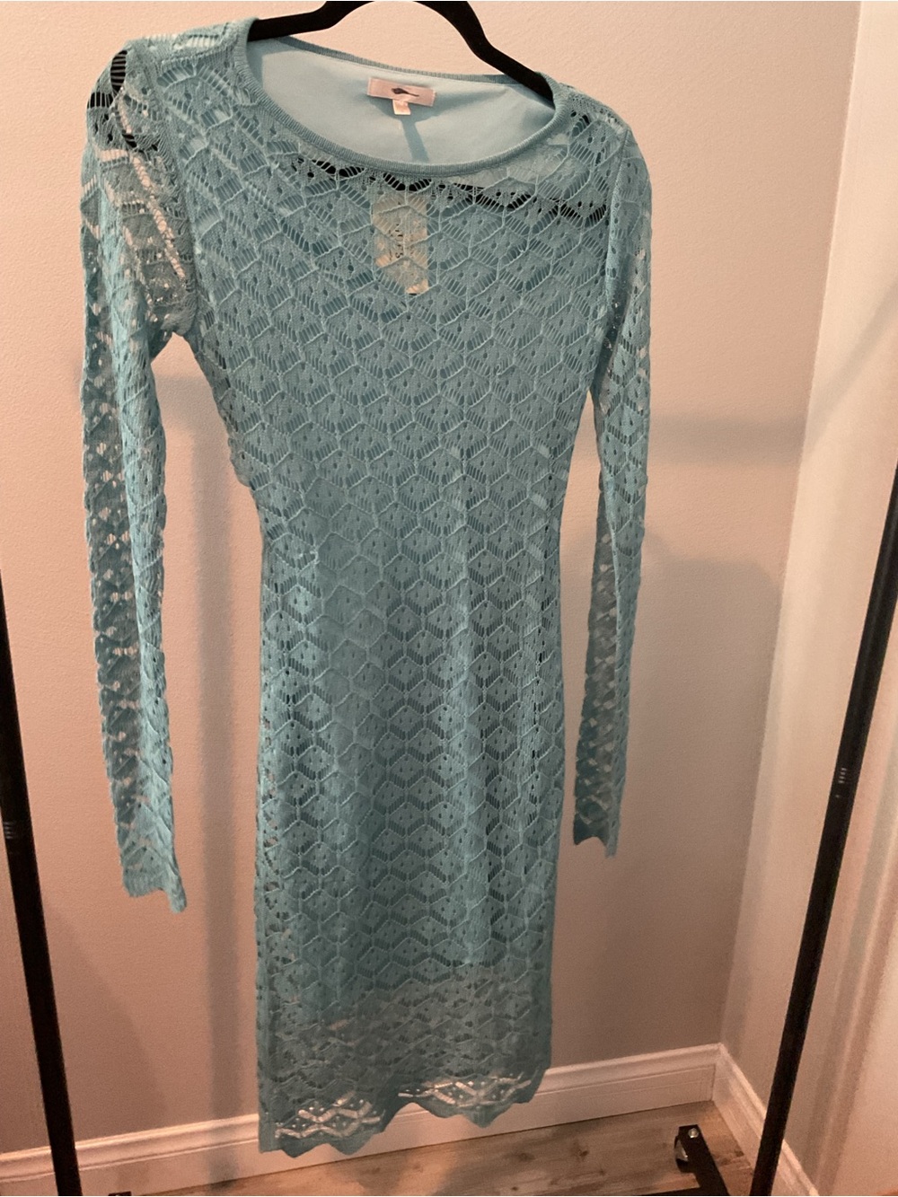Guess Aqua Lace Autumn wedding guest  Long-Sleeve Midi Dress